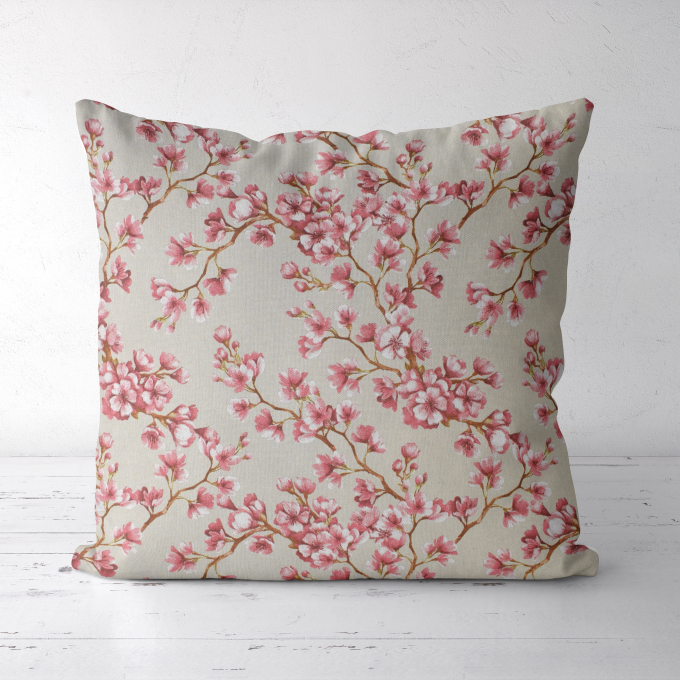 Decoration fabric half panama Cherry blossoms, beige