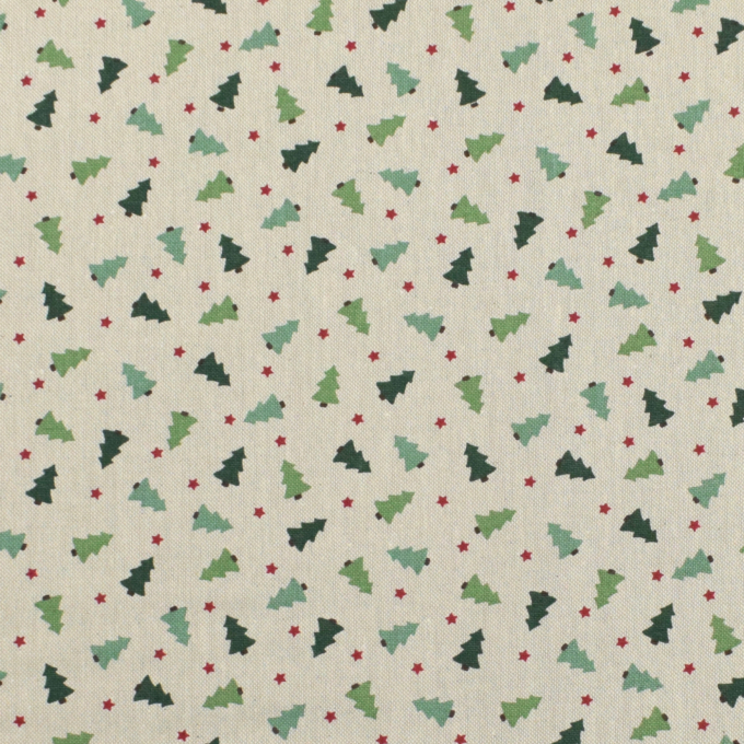 Tissu déco semi panama petits sapins de Noël small christmas trees, naturel