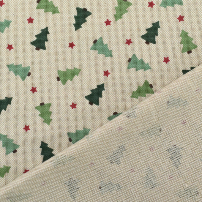 Tissu déco semi panama petits sapins de Noël small christmas trees, naturel