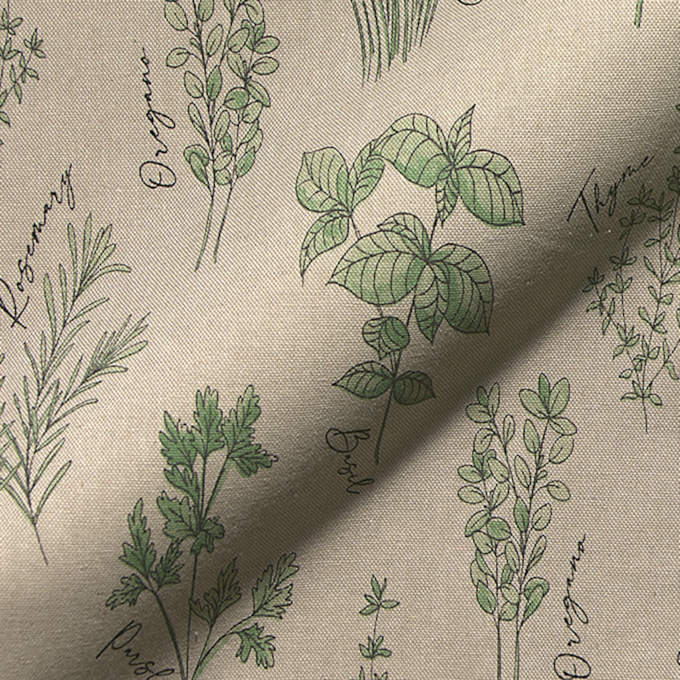 Tissu déco semi panama Herbes aromatique Cuisine