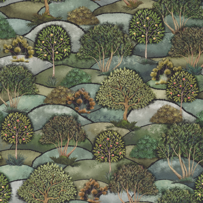 Tissu déco semi panama paysage, vert