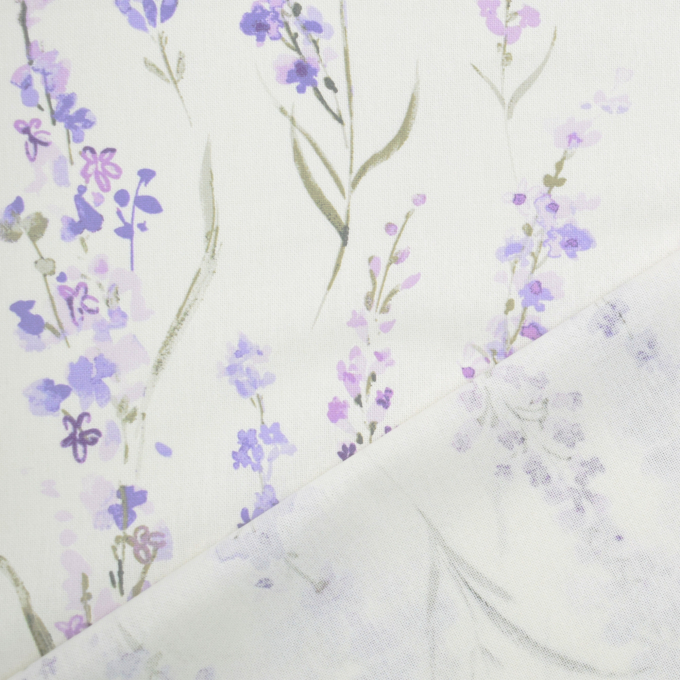 Decoratiestof half panama lavendelveld, gebroken wit
