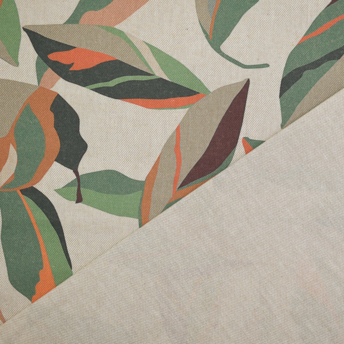 Tissu déco semi panama Feuilles Leaves, beige