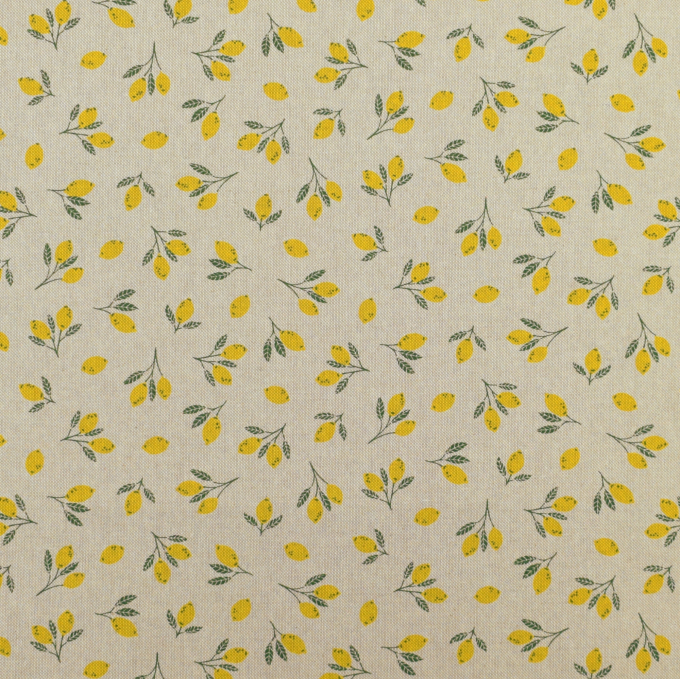 Tissu déco semi panama petits citrons Little Citrus Fruits, blanc nature