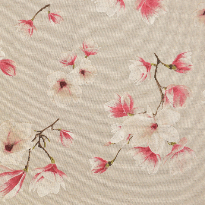 Tissu déco semi panama Fleur magnolia, naturel