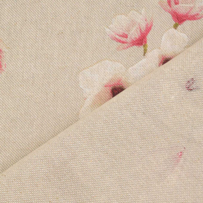 Tissu déco semi panama Fleur magnolia, naturel