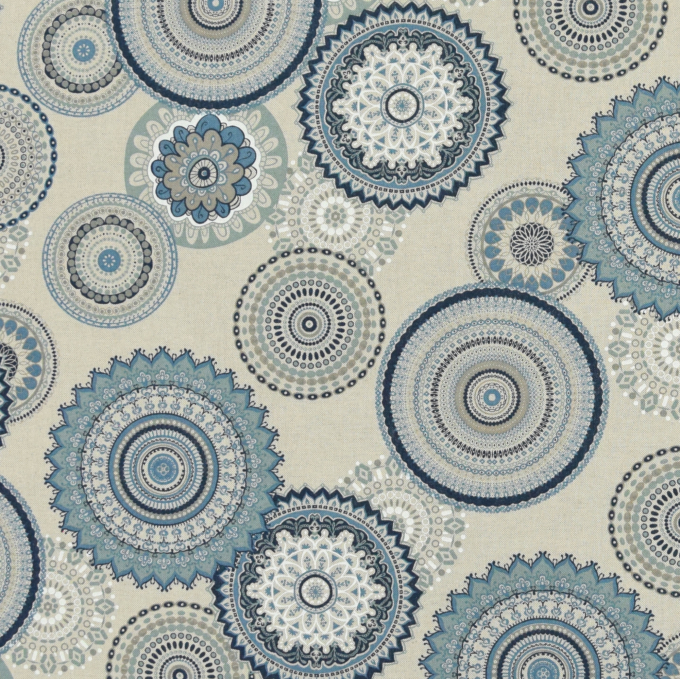 Tissu déco semi panama Mandala, bleu