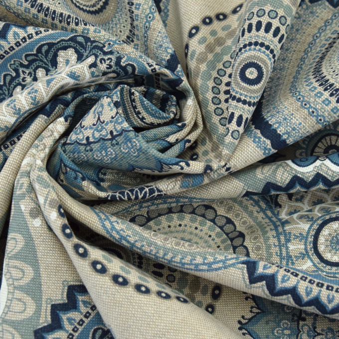 Tissu déco semi panama Mandala, bleu