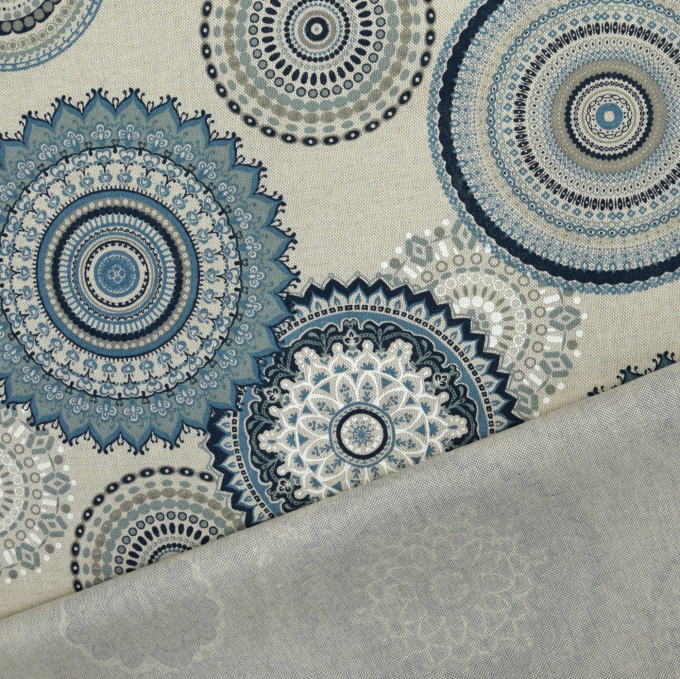 Tissu déco semi panama Mandala, bleu