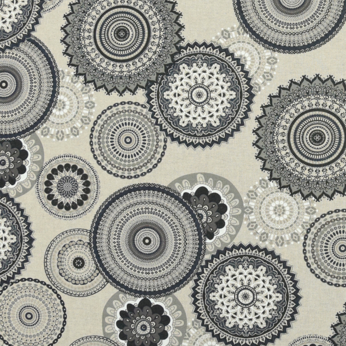 Tissu déco semi panama Mandala, noir