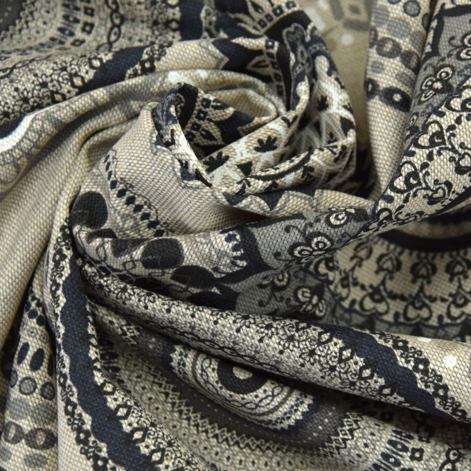 Tissu déco semi panama Mandala, noir
