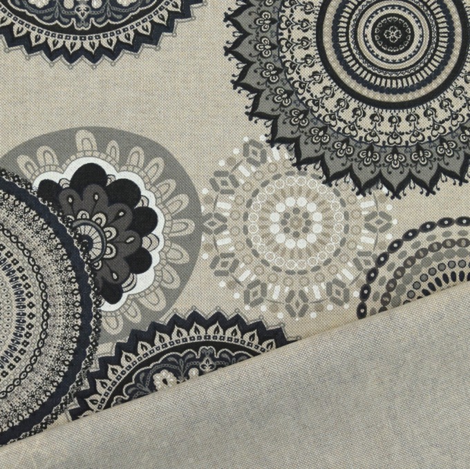 Tissu déco semi panama Mandala, noir