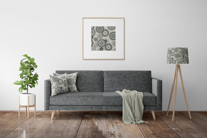 Tissu déco semi panama Mandala, noir
