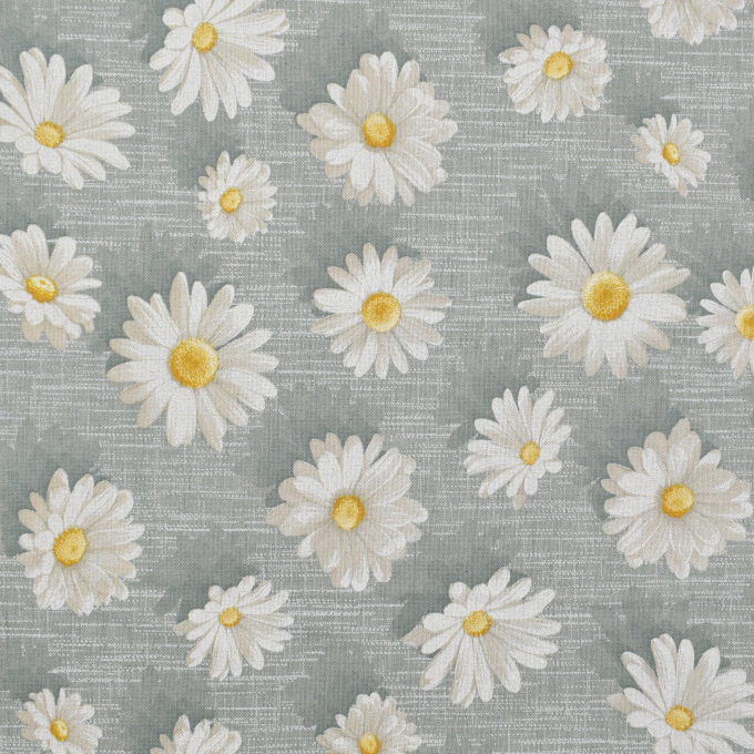 Tissu déco semi panama Fleurs Marguerites, gris