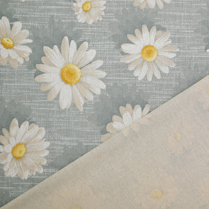 Tissu déco semi panama Fleurs Marguerites, gris