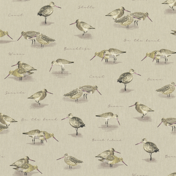 Tissu déco semi panama oiseaux du bord de mer, naturel