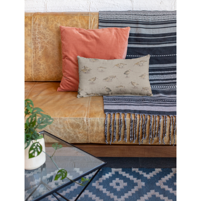 Tissu déco semi panama oiseaux du bord de mer, naturel