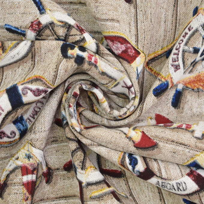Tissu déco semi panama Bord de mer chic Maritime Signs, beige
