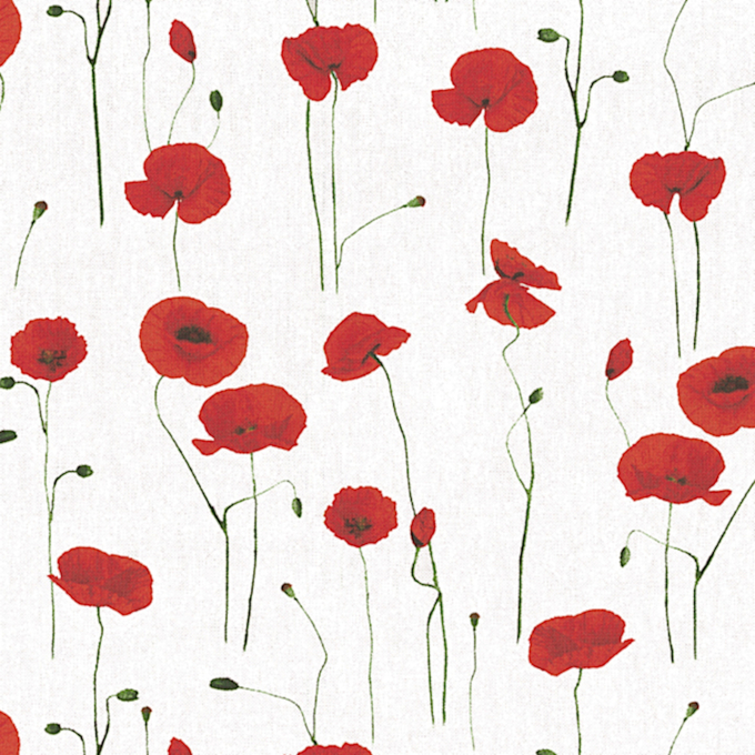 Tissu déco semi panama coquelicots, blanc cassé