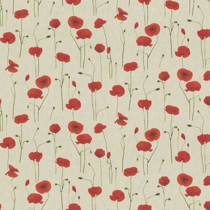 Tissu déco semi panama coquelicots, naturel