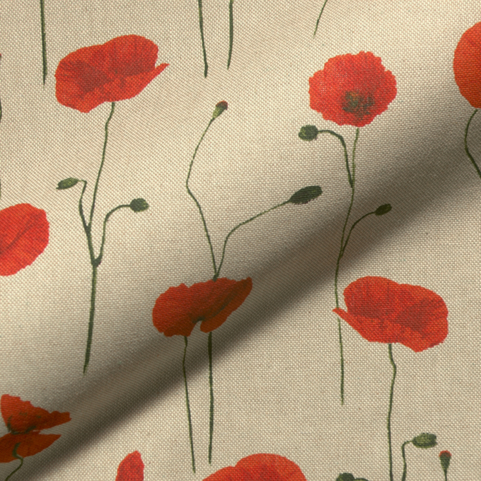 Tissu déco semi panama coquelicots, naturel