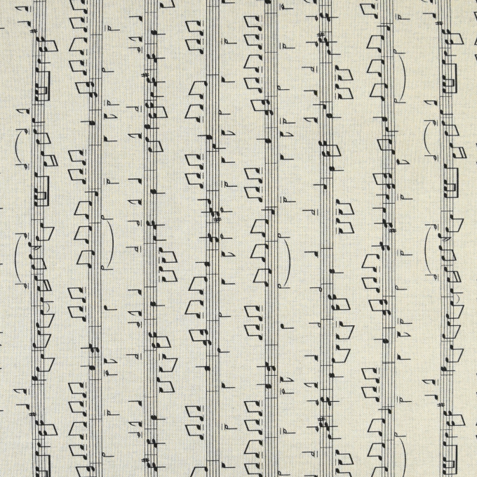 Decoratiestof half panama music notes, naturel