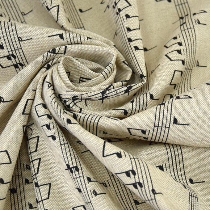 Decoratiestof half panama music notes, naturel
