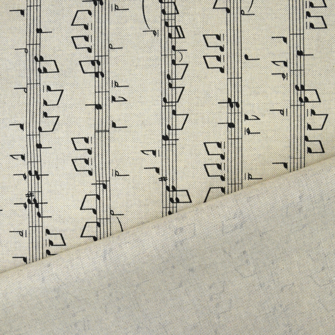 Decoratiestof half panama music notes, naturel