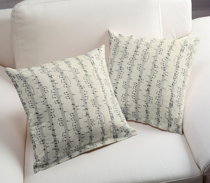 Decoratiestof half panama music notes, naturel