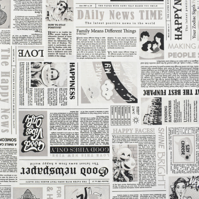 Tissu déco semi panama Journal Newspaper, blanc cassé