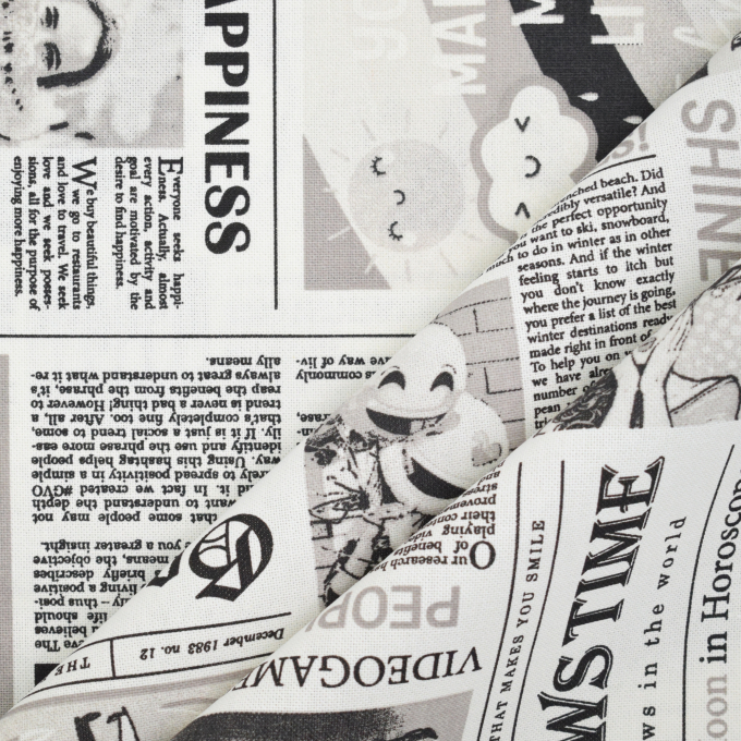 Tissu déco semi panama Journal Newspaper, blanc cassé