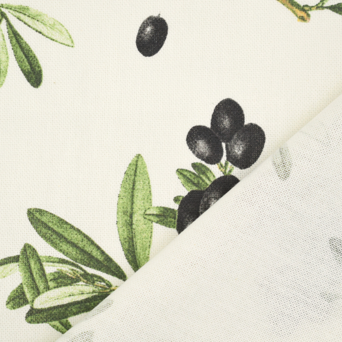 Tissu déco semi panama Olives branches, blanc cassé