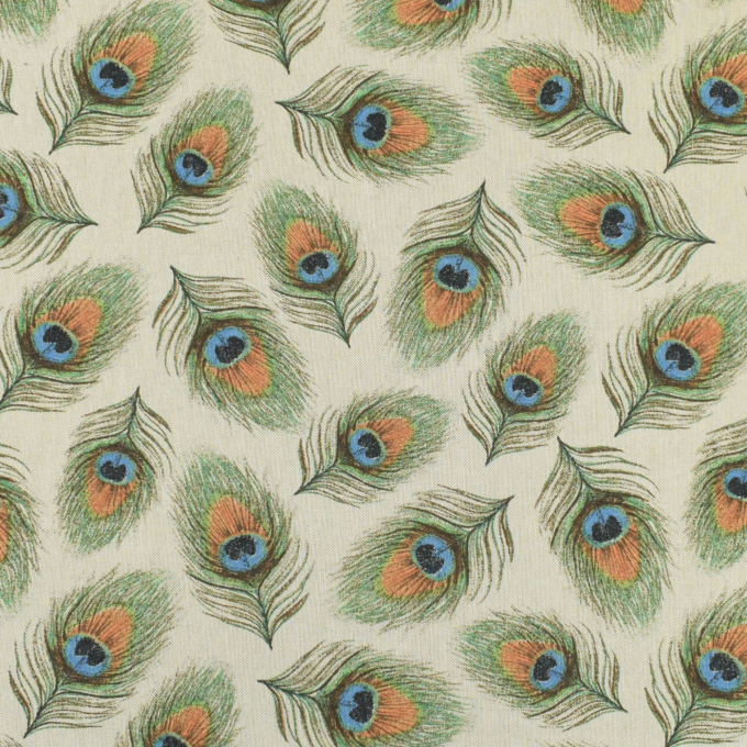 Tissu déco semi panama plumes de paons