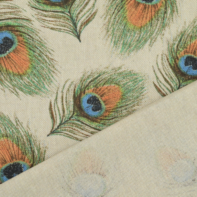 Tissu déco semi panama plumes de paons