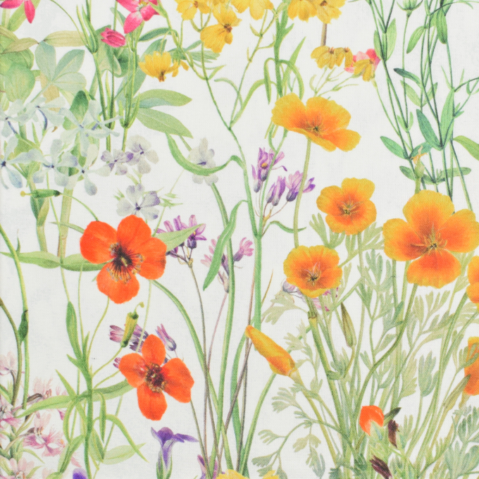 Tissu déco semi panama Fleur de prairie, blanc cassé