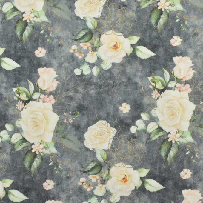Decoratiestof halfpanama rose garden, grijs