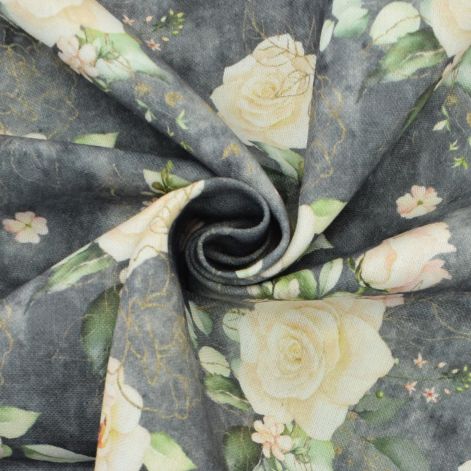 Decoratiestof halfpanama rose garden, grijs