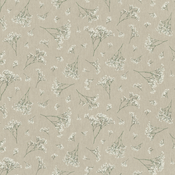 Tissu déco semi panama branches de gypsophile, naturel