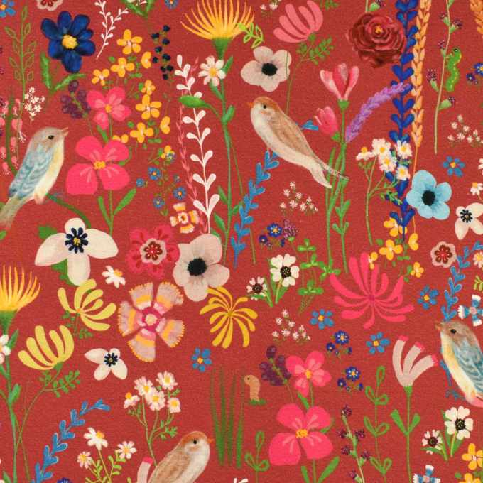 Decoratiestof half panama summer meadow, donkerrood