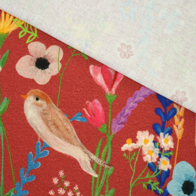 Decoratiestof half panama summer meadow, donkerrood