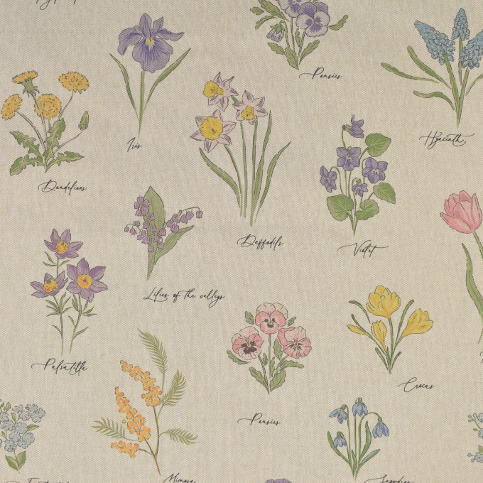 Tissu déco semi panama Fleurs de printemps, beige