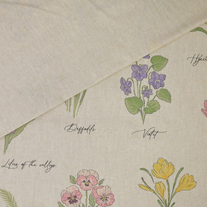 Tissu déco semi panama Fleurs de printemps, beige