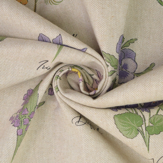 Tissu déco semi panama Fleurs de printemps, beige
