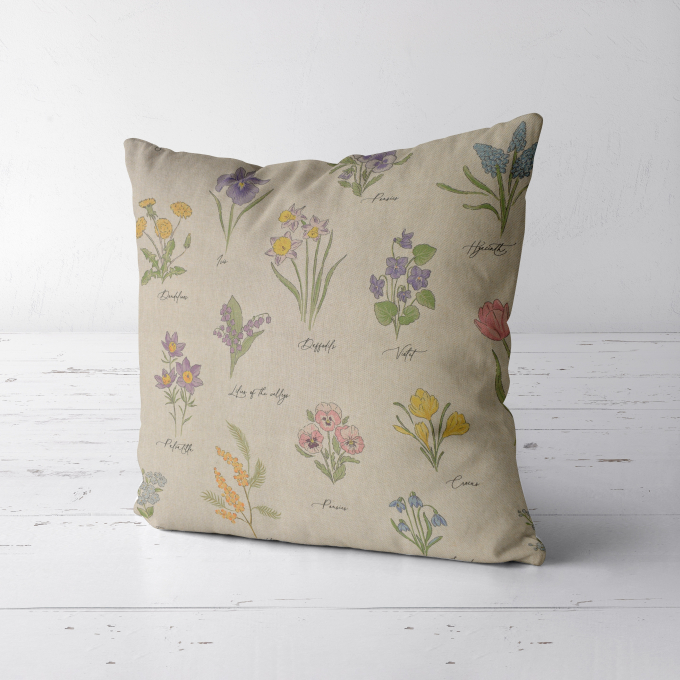 Tissu déco semi panama Fleurs de printemps, beige