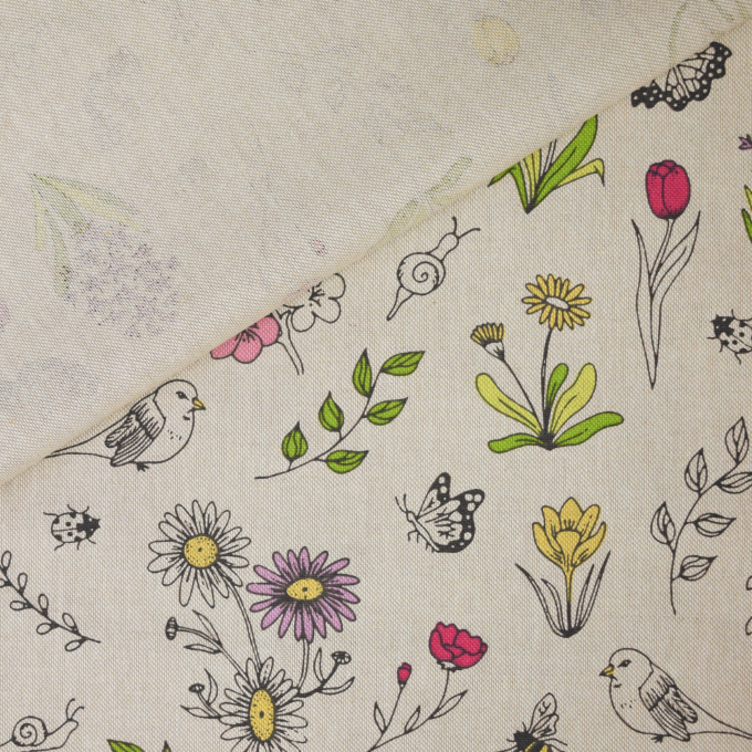 Tissu déco semi panama Printemps Spring Time,naturel