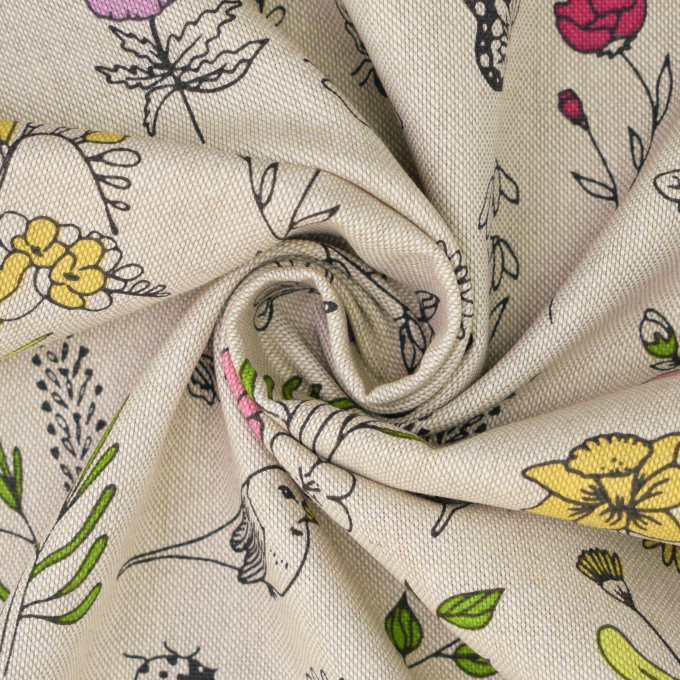Tissu déco semi panama Printemps Spring Time,naturel