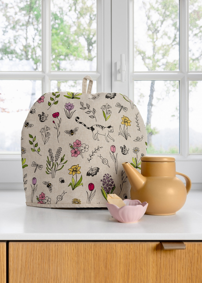 Tissu déco semi panama Printemps Spring Time,naturel