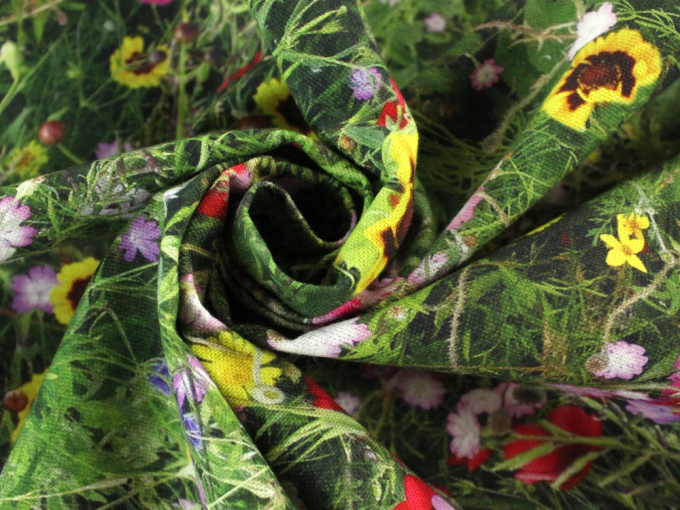 Tissu déco semi panama fleurs des champs Spring Wildflowers, impression numérique