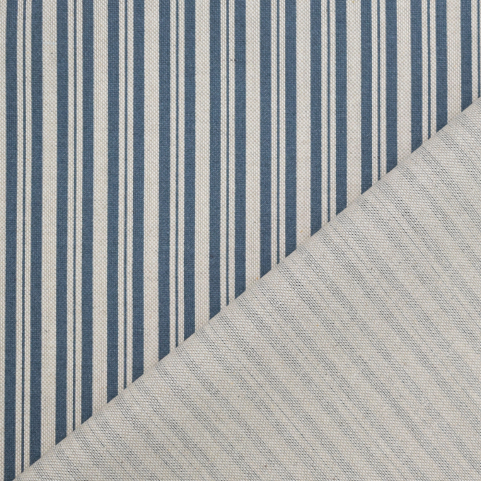 Decoration fabric half panama Stripe Scene, natural- blue
