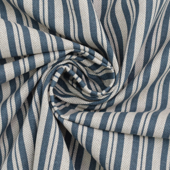 Decoration fabric half panama Stripe Scene, natural- blue